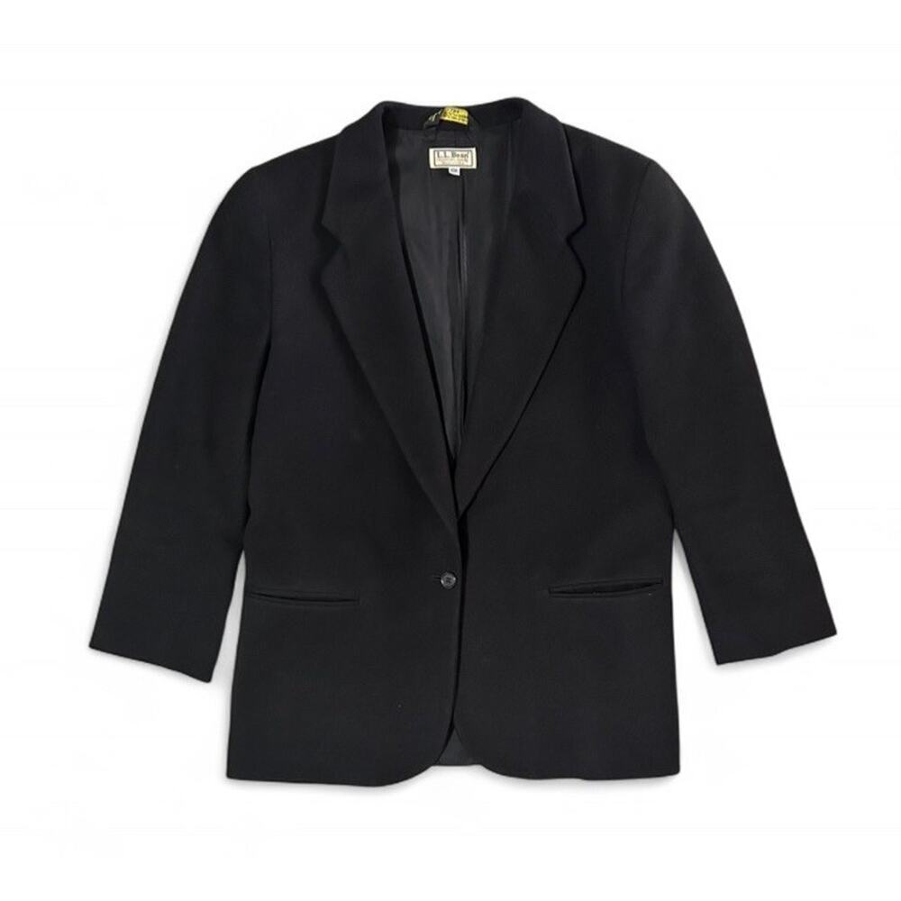 Vintage LL Bean Wool Cashmere Black Blazer Jacket Women’s Size 10R USA Made